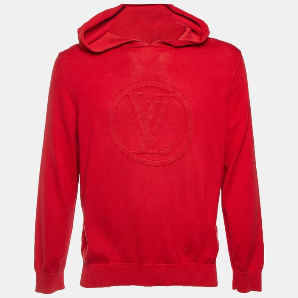 Louis Vuitton Red Logo Cotton & Silk Knit Hooded Jumper M